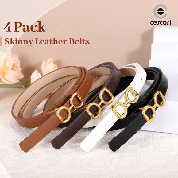 Cescosi 4 Pack Skinny Women Leather Belt For Dresses Thin Waist Belt For Jeans🧐 - Picture 4 of 9